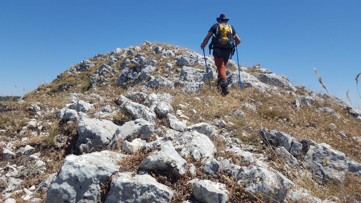 Foto d'estoc gratuïta de d'esquena, fent excursionisme, home