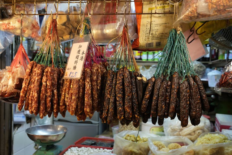 Dried Sausages On Display In Store