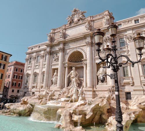 Facade of Trevi Fountain in Rome