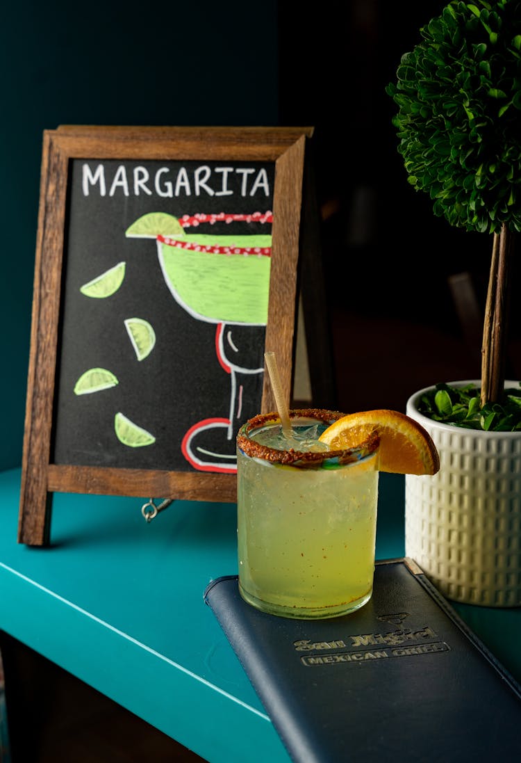 Margarita On Glass Cup With Orange Slice