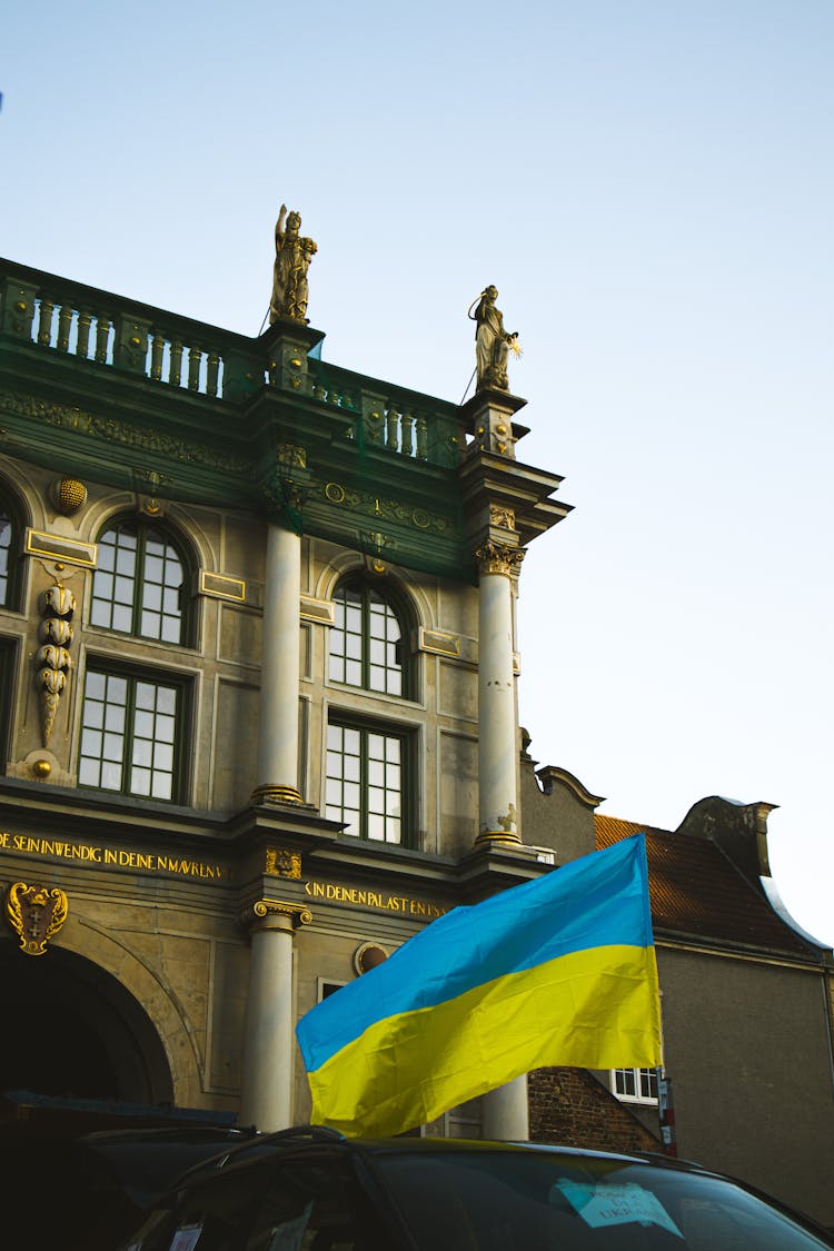 A Car With The Ukrainian Flag