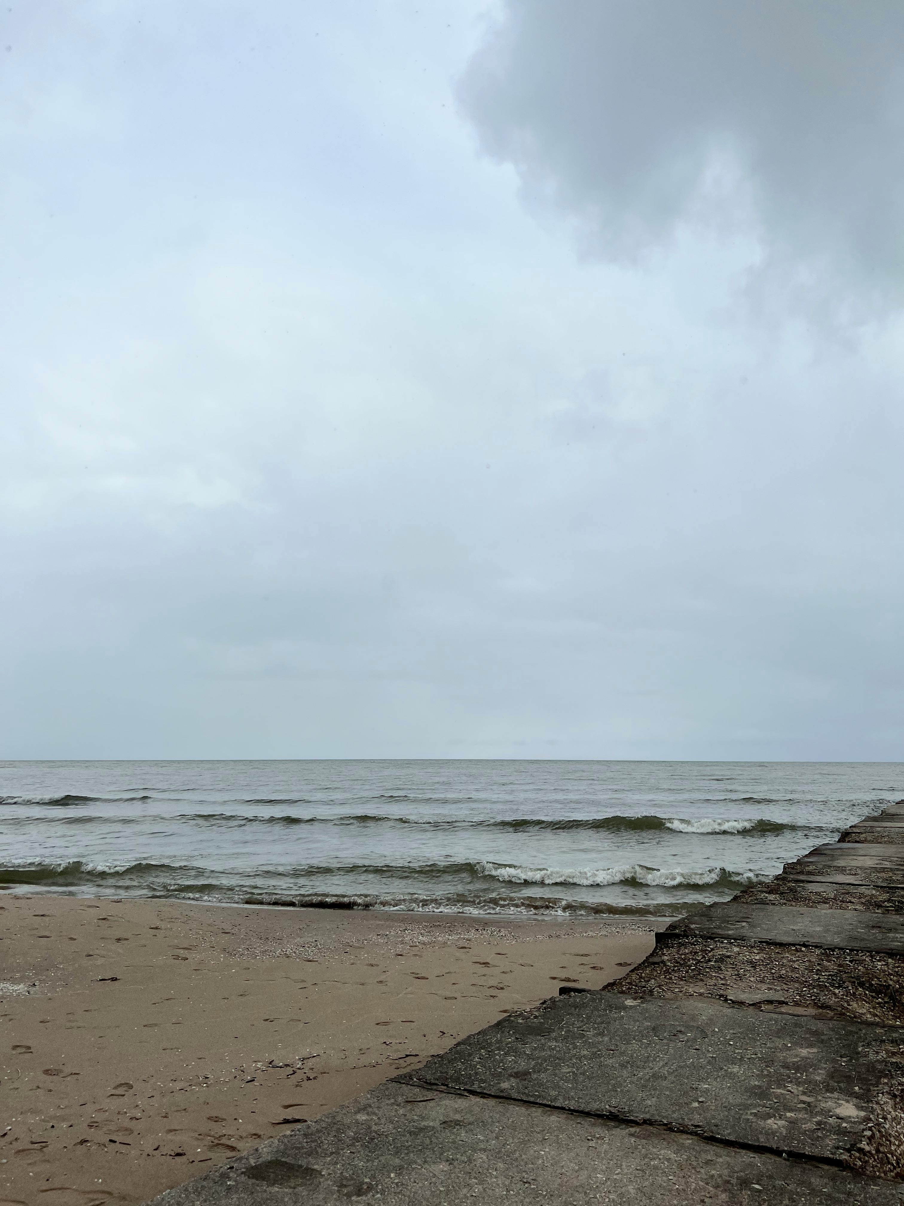 brown sand beach under white sky