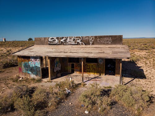 View of an Abandoned Building with Graffiti in Arizona, United States