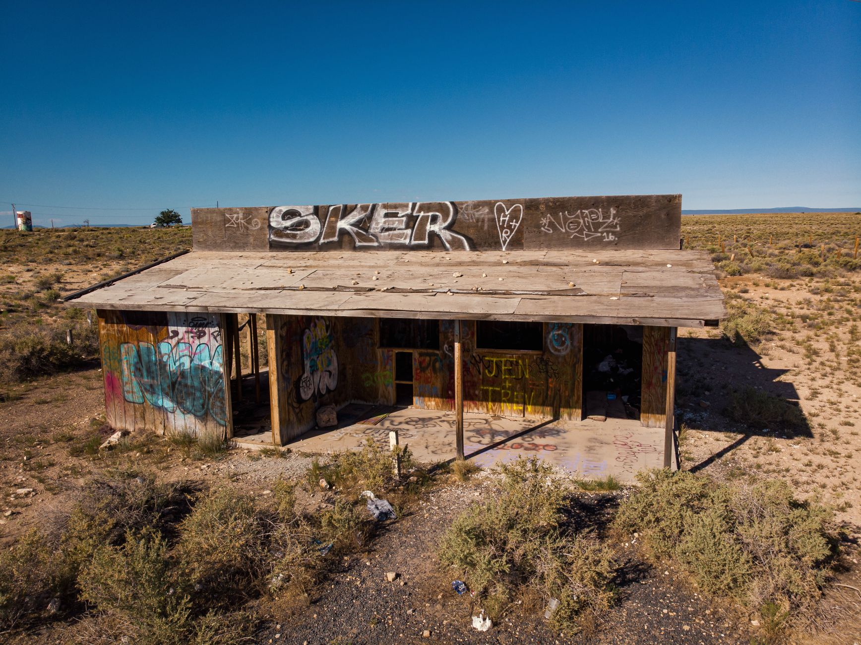 Explore the rustic charm of this abandoned, graffiti-covered building in the Arizona desert.
