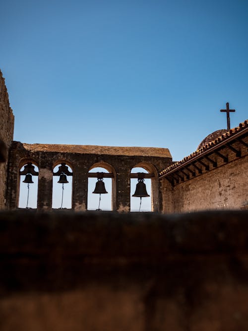 Church Bells and Cross Against Clear Sky