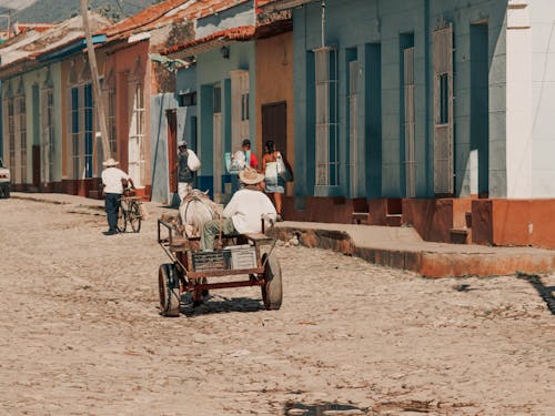 Man riding a Cart in an Unpaved Pathway 