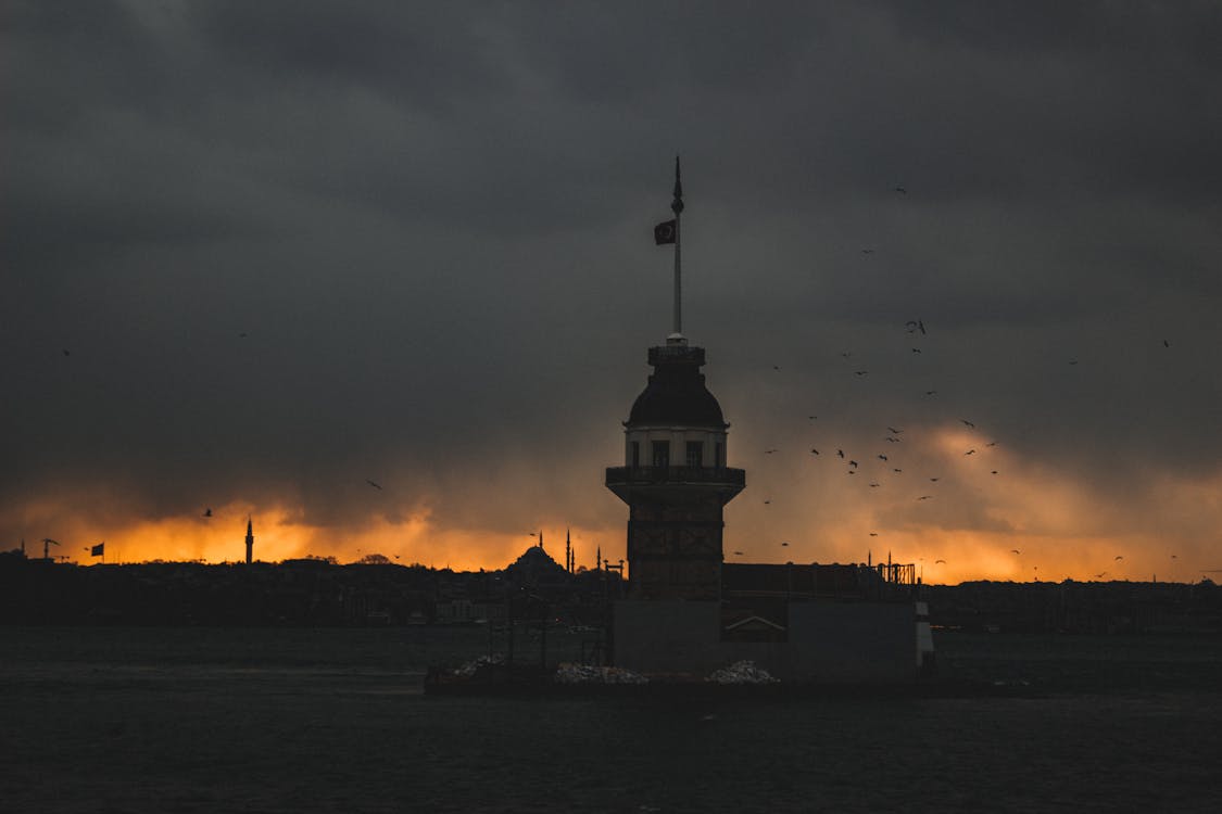 Silhouette of Maiden's Tower during Dusk 
