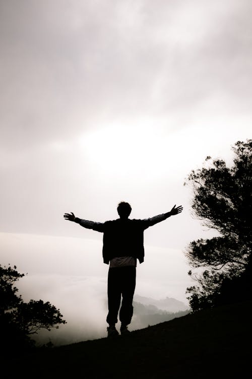 Silhouette of a Person Standing with Arms Outstretched