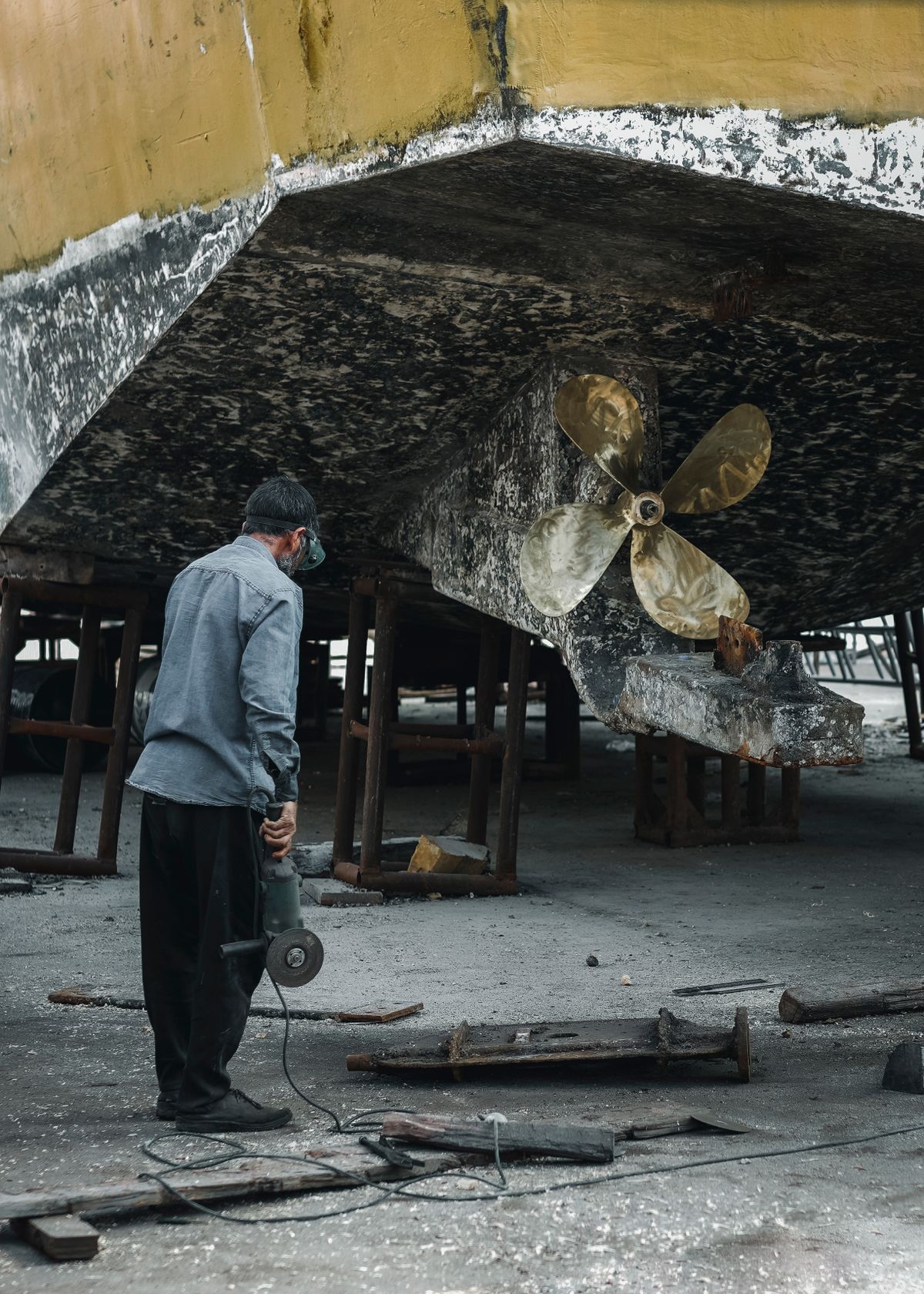 Ship repair work in dry dock