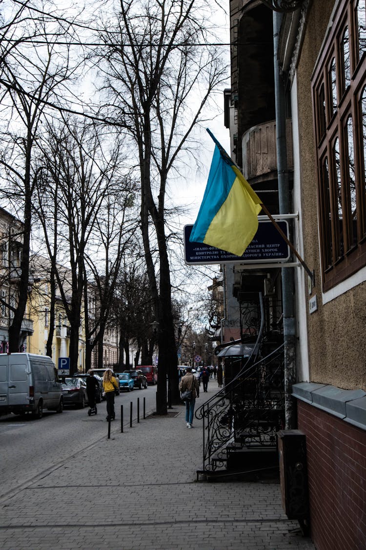 Ukrainian Flag Outside A Building