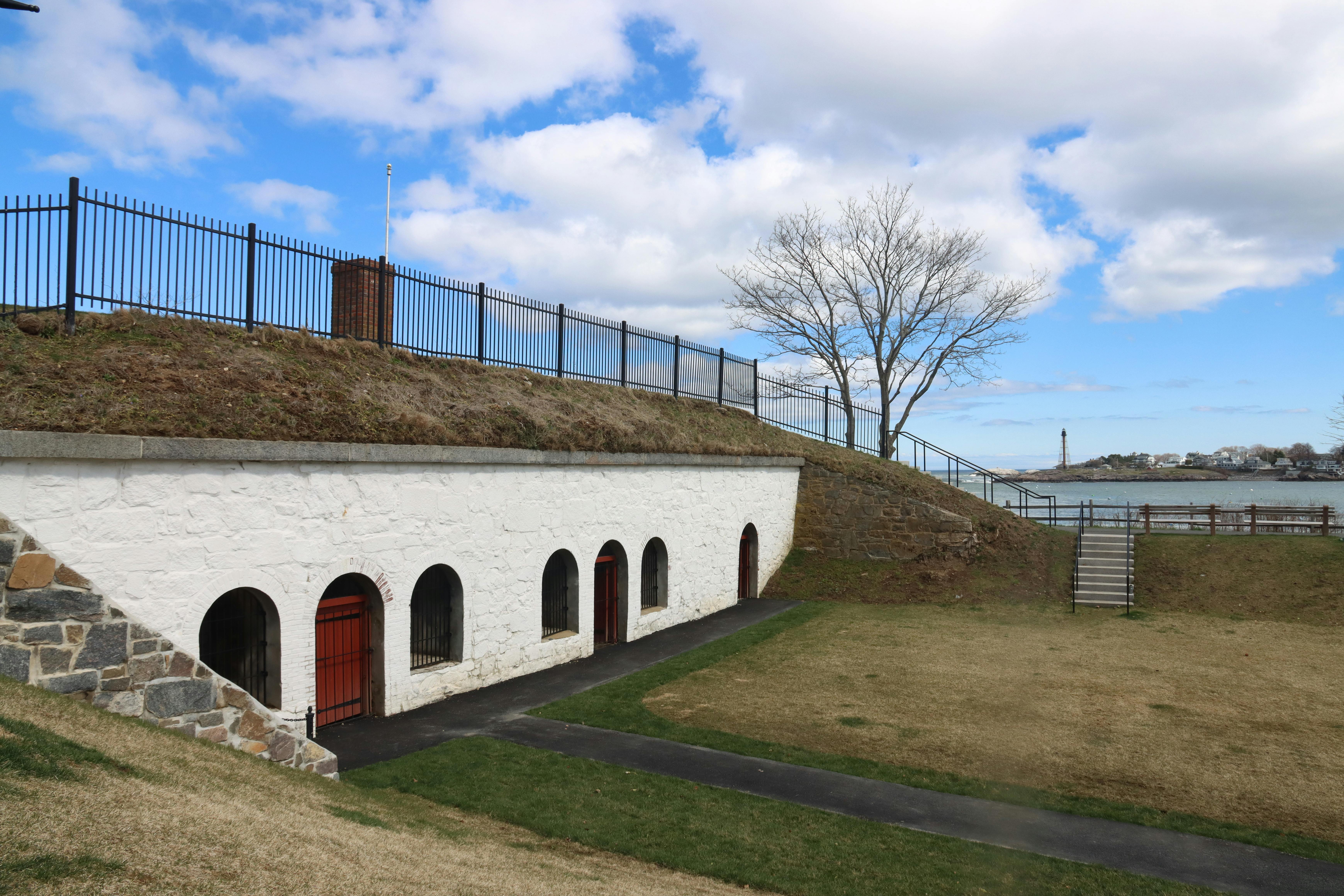 Scenic view of Fort Sewall in Marblehead, MA, showcasing historic architecture and coastal scenery.