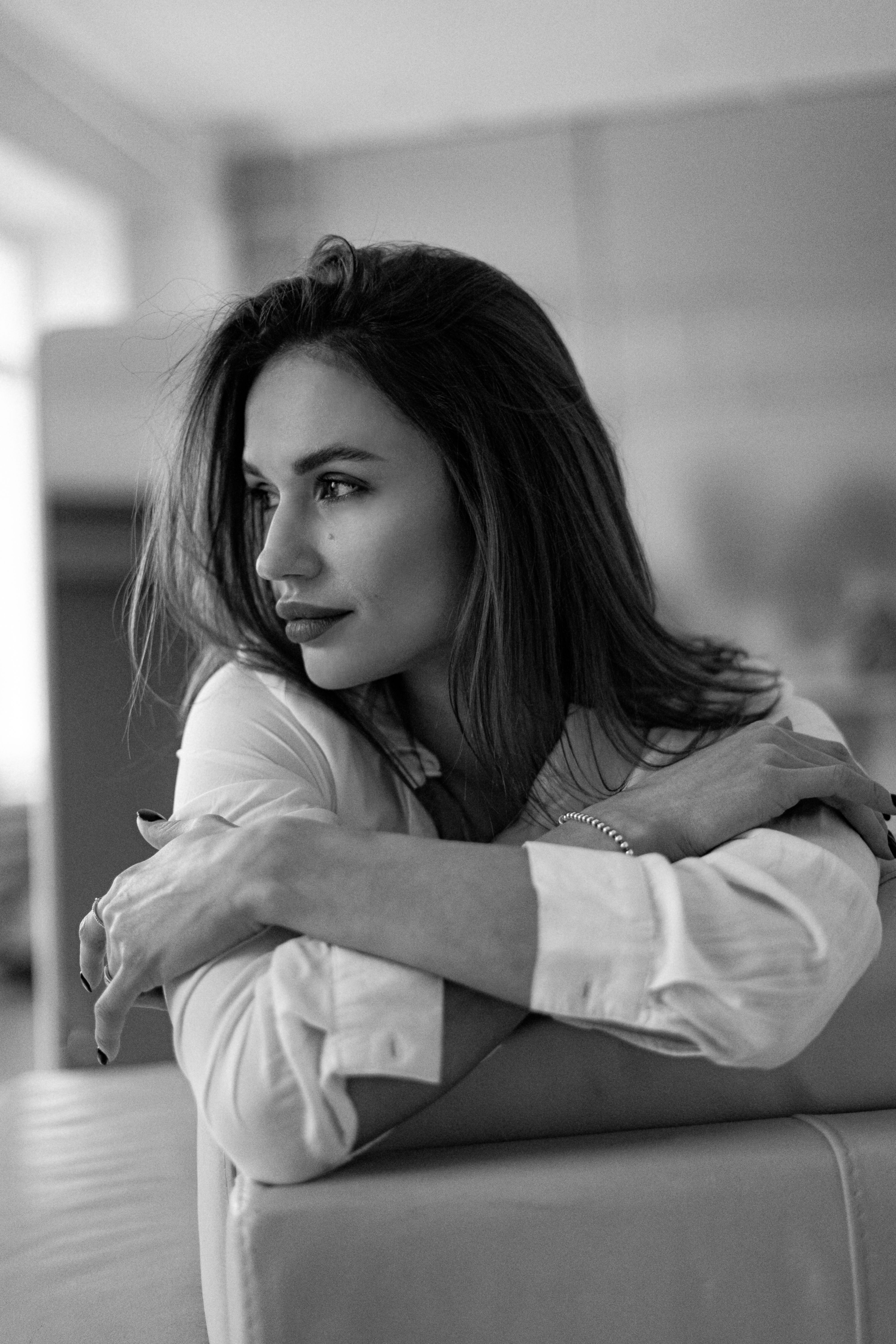 Black and White Portrait of Woman in Shirt · Free Stock Photo