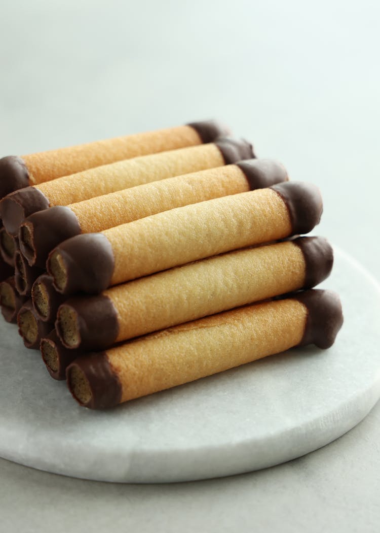 Wafer Tubes Dipped In Chocolate On Both Sides