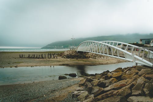 White Bridge over River near Sea 