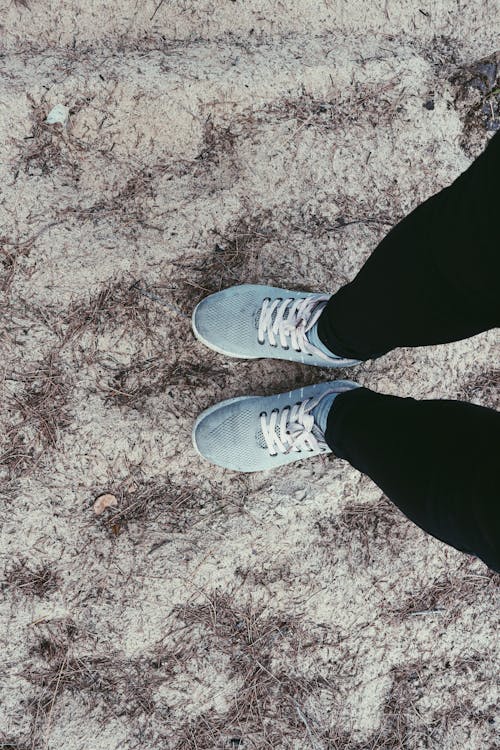 Person in Black Pants and Pair of Blue Sneakers · Free Stock Photo
