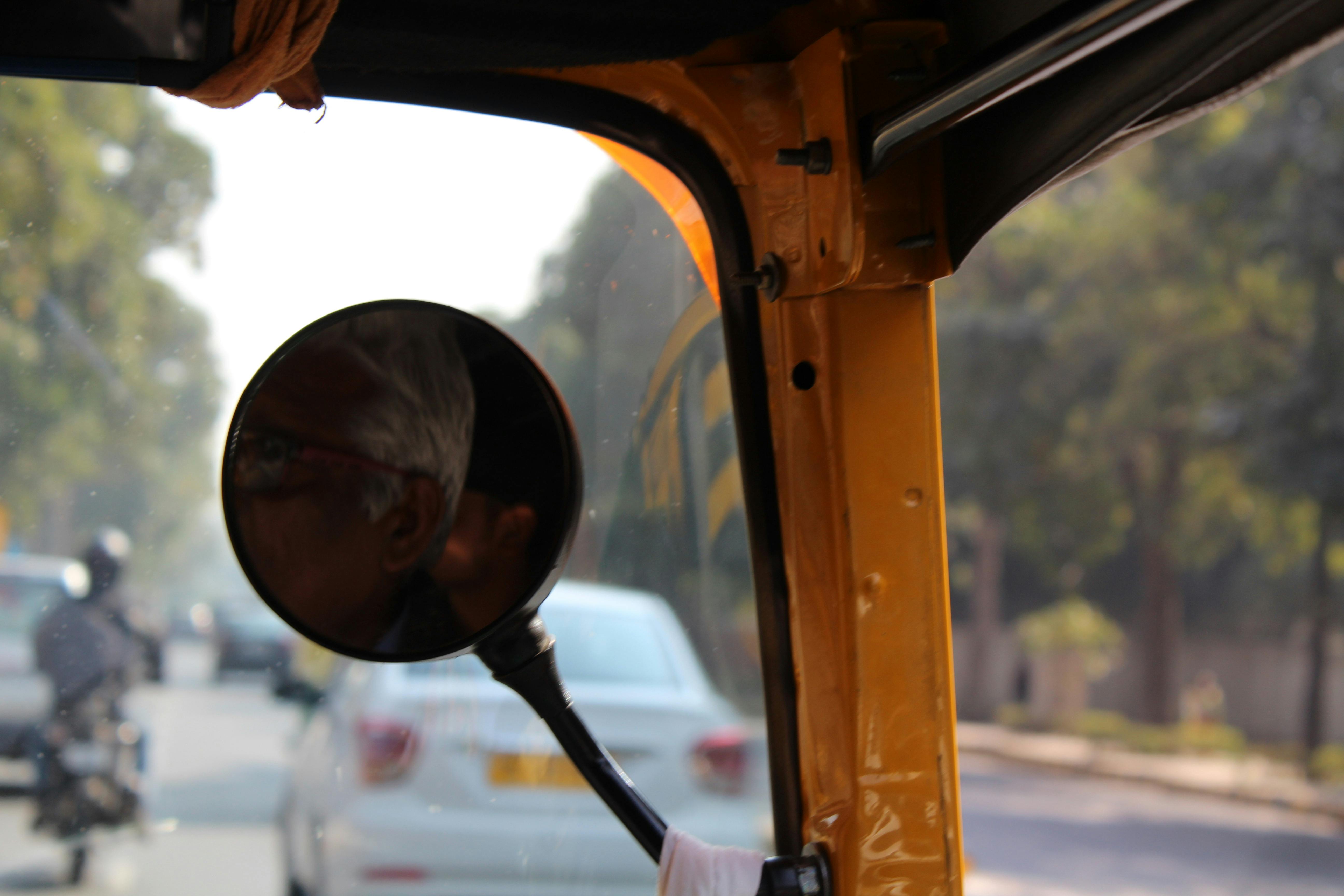 Free stock photo of Auto rikshaw, mirror image
