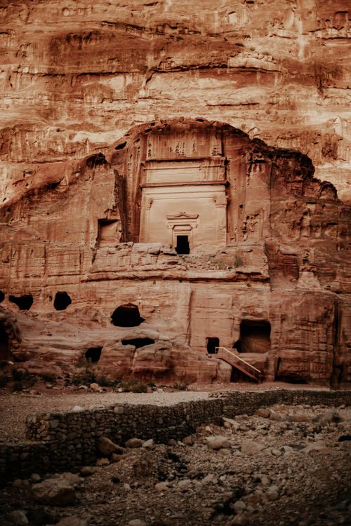 Free Explore the grandeur of an ancient rock-cut temple carved into sandstone cliffs showcasing historical architectural wonders. Stock Photo