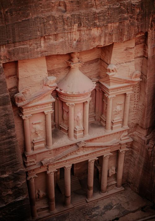 Free Stunning view of Petra's Treasury, the ancient rock-cut architecture in Jordan. Stock Photo