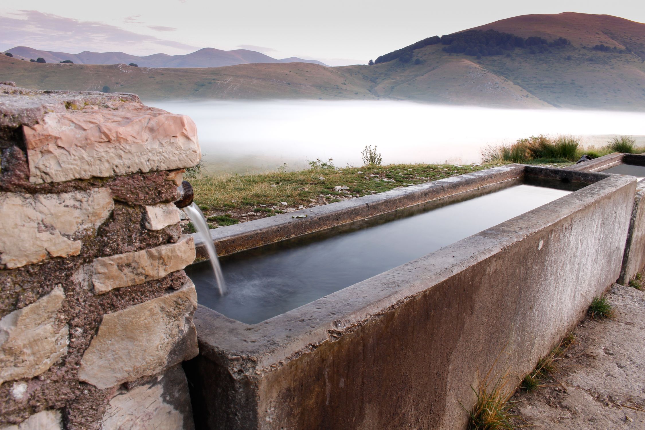 Trough Spring Concrete Troughs with Water from a Mountain Spring Above a Cloud ...