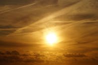 金色的天空映衬着令人叹为观止的日落、戏剧性的云彩和鸟儿