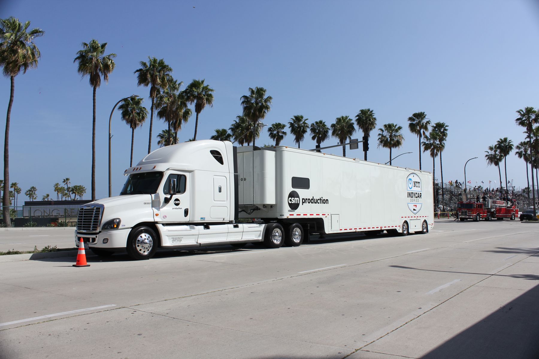 Modern Freightliner-style commercial truck in Long Beach, California