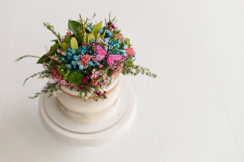 Free High Angle View of Flowers on a Birthday Cake Stock Photo