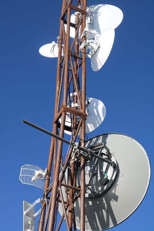 Free Satellite Disc Transmitters Mounted in an Antenna Stock Photo