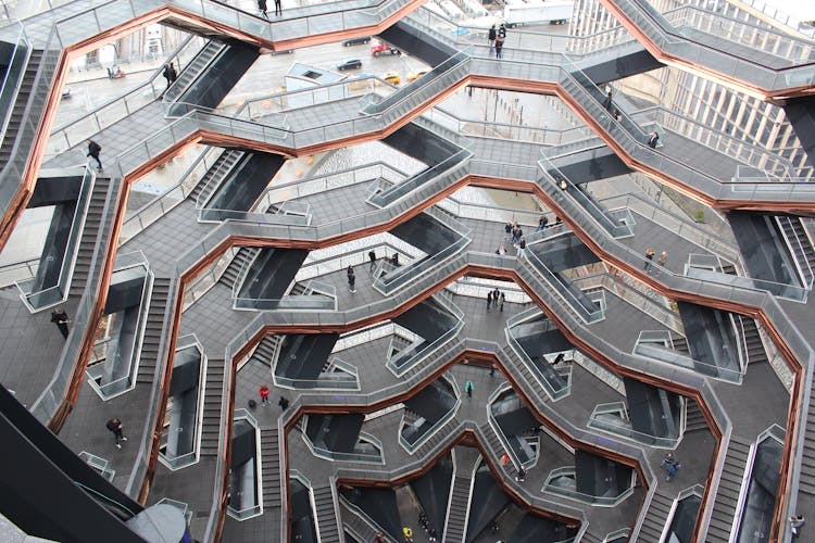 People On Staircases Of The Vessel In Hudson Yards New York City