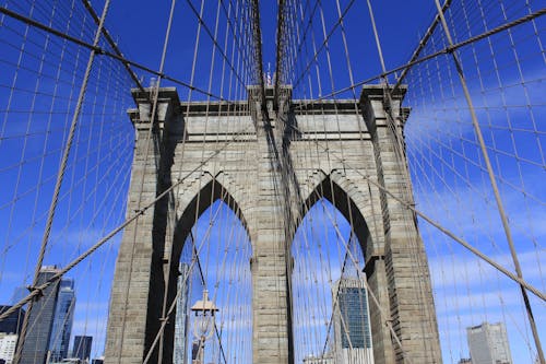 Fotobanka s bezplatnými fotkami na tému Brooklyn Bridge, budovy, modrá obloha