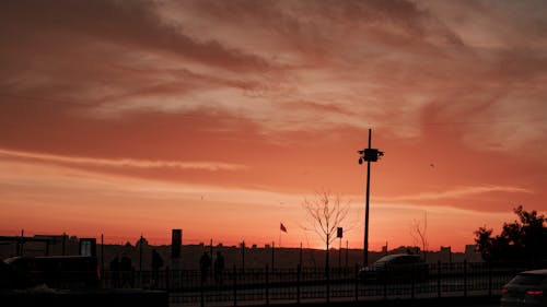 Suburban Silhouette and Red Sky