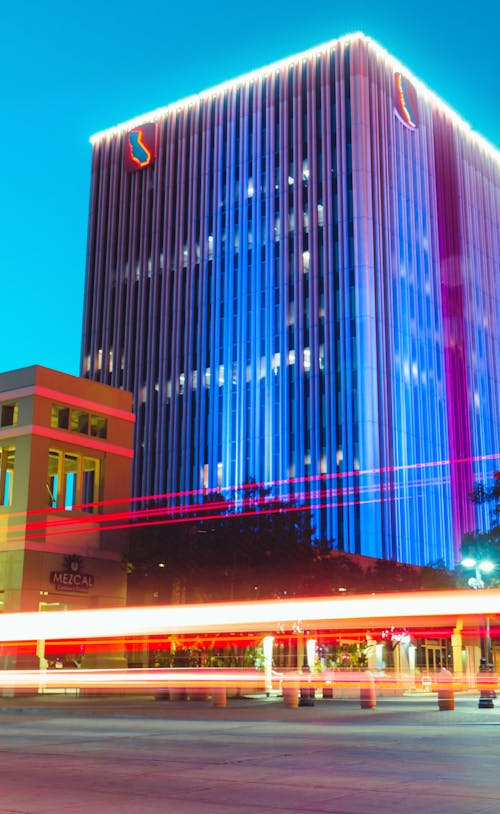 Long Exposure Photograph of a Building with Lights