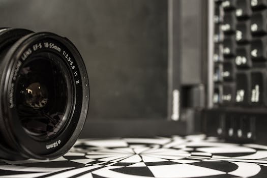 这张详细照片展示了笔记本电脑键盘附近相机镜头的光学技术