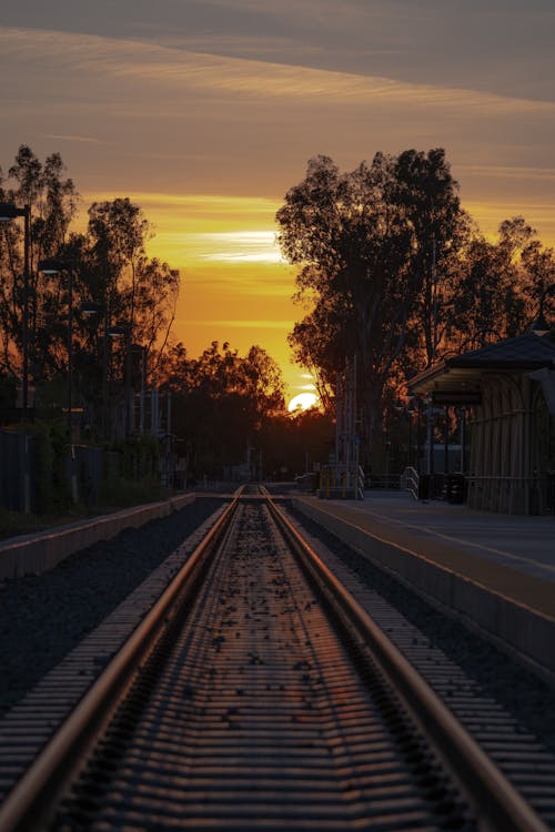 Gratis Fotos de stock gratuitas de arboles, estación de tren, puesta de sol Foto de stock