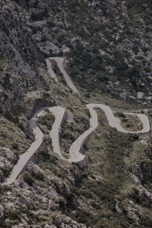 Aerial Shot of A Zigzag Road in the Mountain