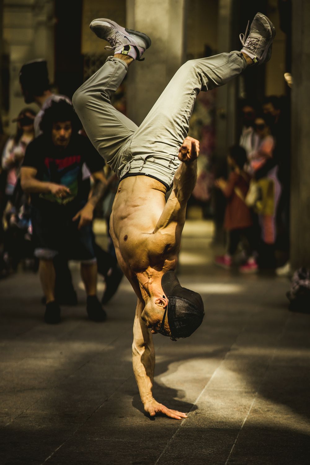 Button Handstand Man in Gray Pants Doing Handstand · Free Stock Photo