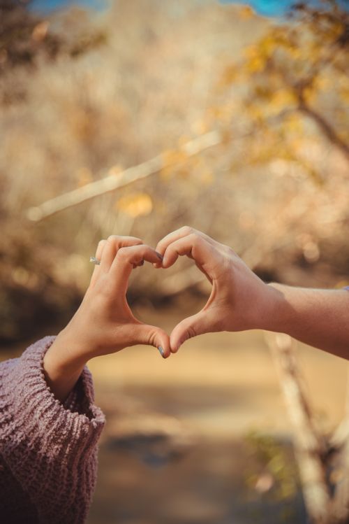 Free Two hands forming a heart shape in a warm, natural setting, symbolizing love and connection. Stock Photo