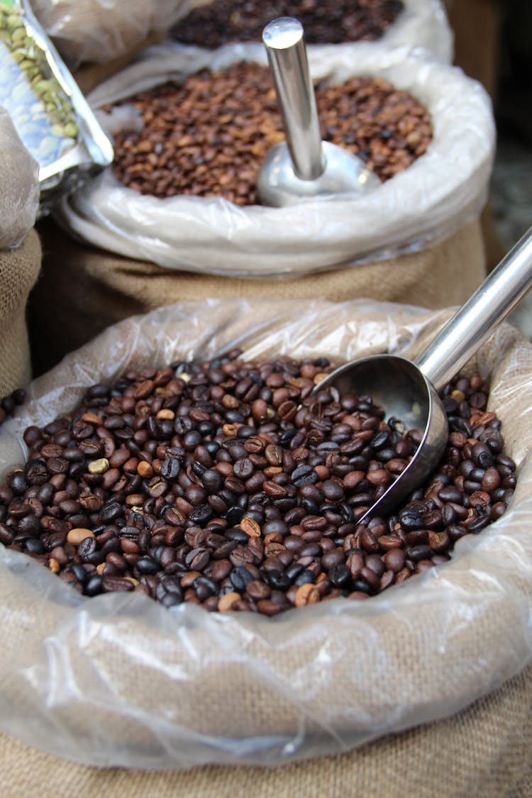 Brown Coffee Beans On A Sack 