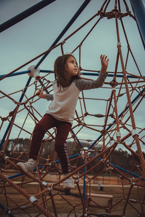 Child Playing on Net on Playground