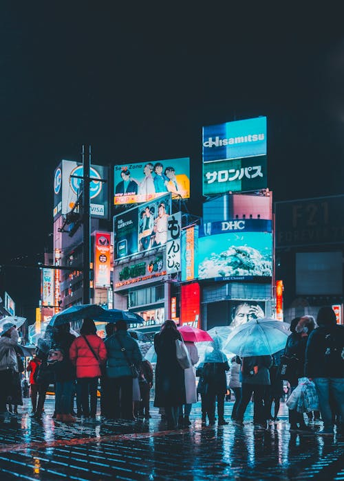 Free Rainy Night in Shibuya, Japan  Stock Photo