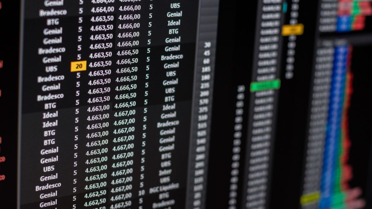 Close-up of financial data on a computer screen showing stock market trends.