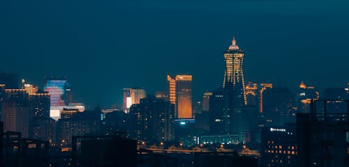 Downtown City Buildings in Lights at Night 