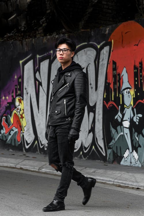 Stylish Man in Black Leather Jacket 