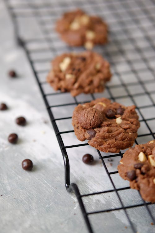 Close-Up Shot of Freshly Bake Double Chocolate Chip Cookies