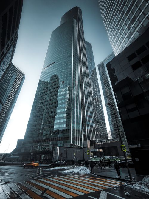 Free Majestic skyscrapers in Moscow's business district under a clear winter sky. Stock Photo