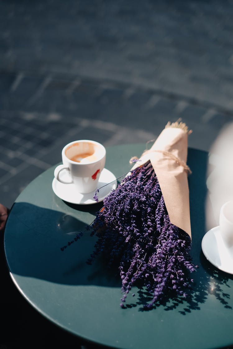 Coffee And Lavender On Table