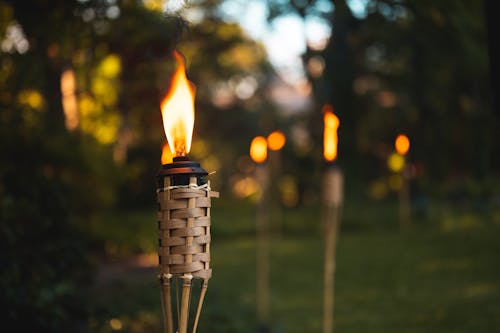 Free A Lighted Torch on Wooden Stand Stock Photo
