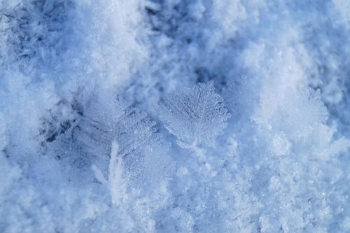 Free Detailed macro shot of a snowflake on a frozen surface, highlighting winter's frosty beauty. Stock Photo