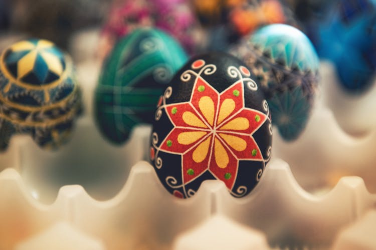 Ukrainian Pysanky Eggs On Egg Tray