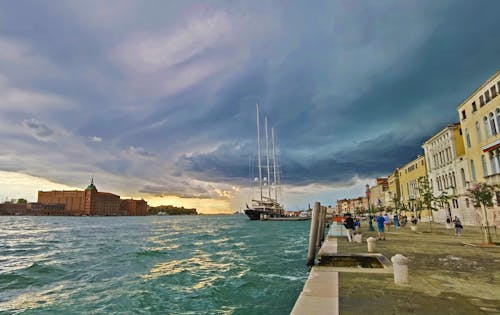 Free Thunderstorm with luxurious sailing yacht in Venice Stock Photo