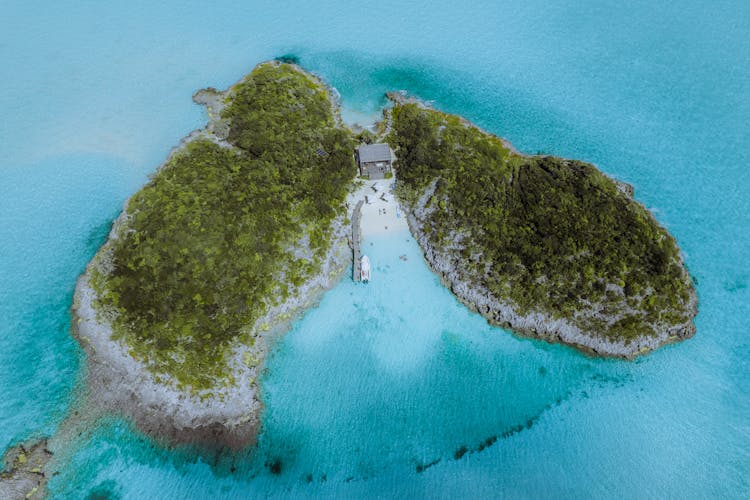 House In Middle Of Small Lush Island